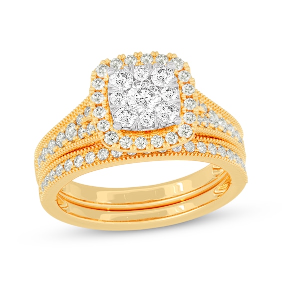 Round-Cut Diamond Cushion-Shaped Bridal Set 1 ct tw 14K Yellow Gold