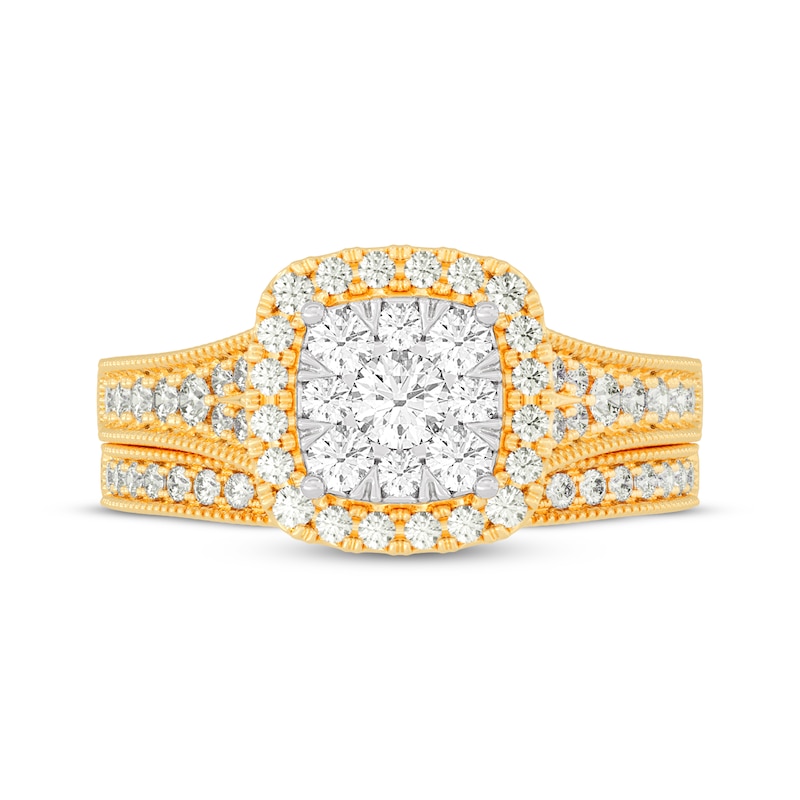 Main Image 3 of Round-Cut Diamond Cushion-Shaped Bridal Set 1 ct tw 14K Yellow Gold