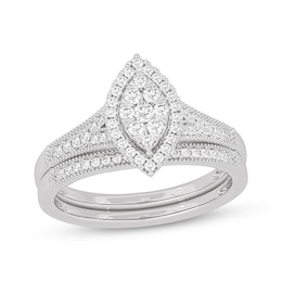 Now + Forever Round-Cut Diamond Marquise-Shaped Bridal Set 3/8 ct tw 14K White Gold