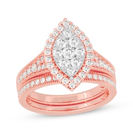 Now + Forever Multi-Diamond Center Marquise-Shaped Bridal Set 1 ct tw 14K Rose Gold