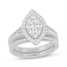 Now + Forever Round-Cut Diamond Marquise-Shaped Bridal Set 1 ct tw 14K White Gold