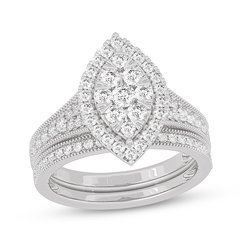 Main Image 1 of Round-Cut Diamond Marquise-Shaped Bridal Set 1 ct tw 14K White Gold