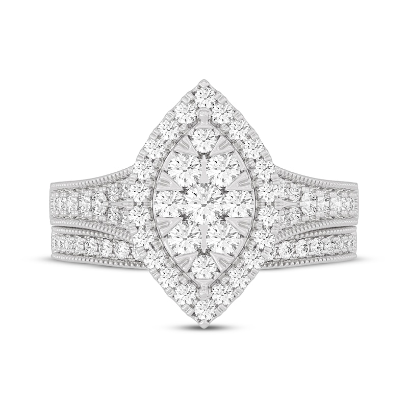 Main Image 3 of Round-Cut Diamond Marquise-Shaped Bridal Set 1 ct tw 14K White Gold