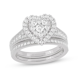 Round-Cut Diamond Heart-Shaped Bridal Set 1 ct tw 14K White Gold