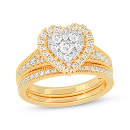 Round-Cut Diamond Heart-Shaped Bridal Set 1 ct tw 14K Yellow Gold