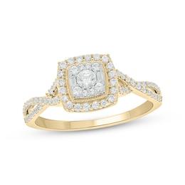 Baguette & Round-Cut Multi-Diamond Center Cushion-Frame Engagement Ring 1/2 ct tw 14K Yellow Gold
