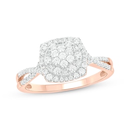 Now + Forever Baguette & Round-Cut Multi-Diamond Center Cushion-Shaped Engagement Ring 1/2 ct tw 14K Rose Gold