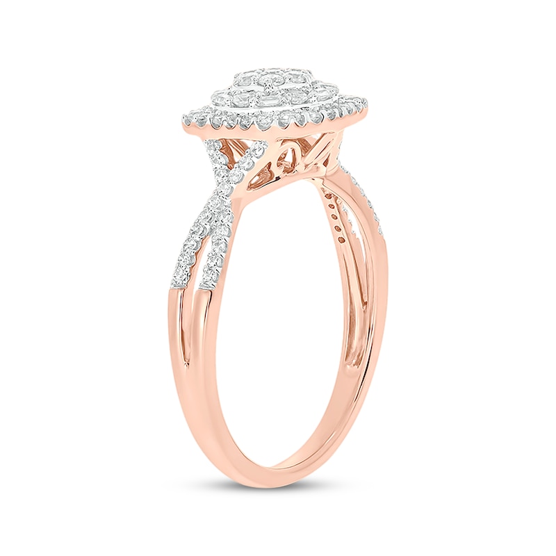 Main Image 2 of Baguette & Round-Cut Multi-Diamond Center Cushion-Shaped Engagement Ring 1/2 ct tw 14K Rose Gold