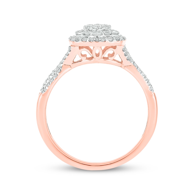 Main Image 3 of Baguette & Round-Cut Multi-Diamond Center Cushion-Shaped Engagement Ring 1/2 ct tw 14K Rose Gold