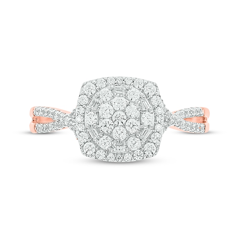 Main Image 4 of Baguette & Round-Cut Multi-Diamond Center Cushion-Shaped Engagement Ring 1/2 ct tw 14K Rose Gold