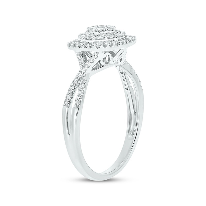 Main Image 2 of Baguette & Round-Cut Multi-Diamond Center Cushion-Shaped Engagement Ring 1/2 ct tw 14K White Gold