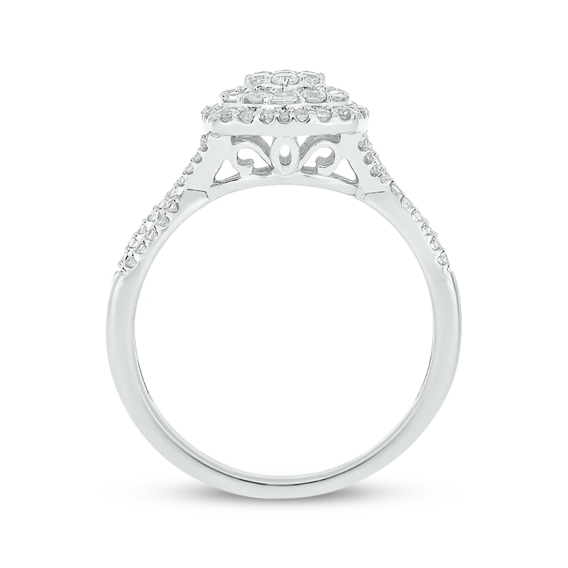 Main Image 3 of Baguette & Round-Cut Multi-Diamond Center Cushion-Shaped Engagement Ring 1/2 ct tw 14K White Gold