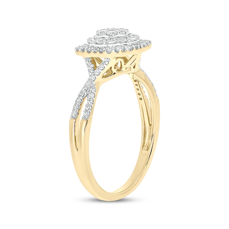 Main Image 2 of Baguette & Round-Cut Multi-Diamond Center Cushion-Shaped Engagement Ring 1/2 ct tw 14K Yellow Gold