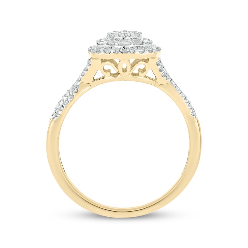 Main Image 3 of Baguette & Round-Cut Multi-Diamond Center Cushion-Shaped Engagement Ring 1/2 ct tw 14K Yellow Gold