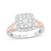 Thumbnail Image 1 of Baguette & Round-Cut Multi-Diamond Center Cushion-Shaped Engagement Ring 1 ct tw 14K Two-Tone Gold