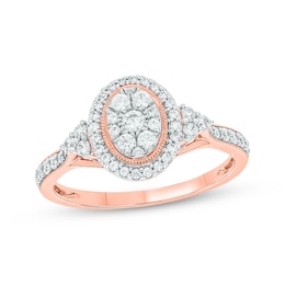 Round-Cut Multi-Diamond Center Oval-Shaped Engagement Ring 1/2 ct tw 14K Rose Gold