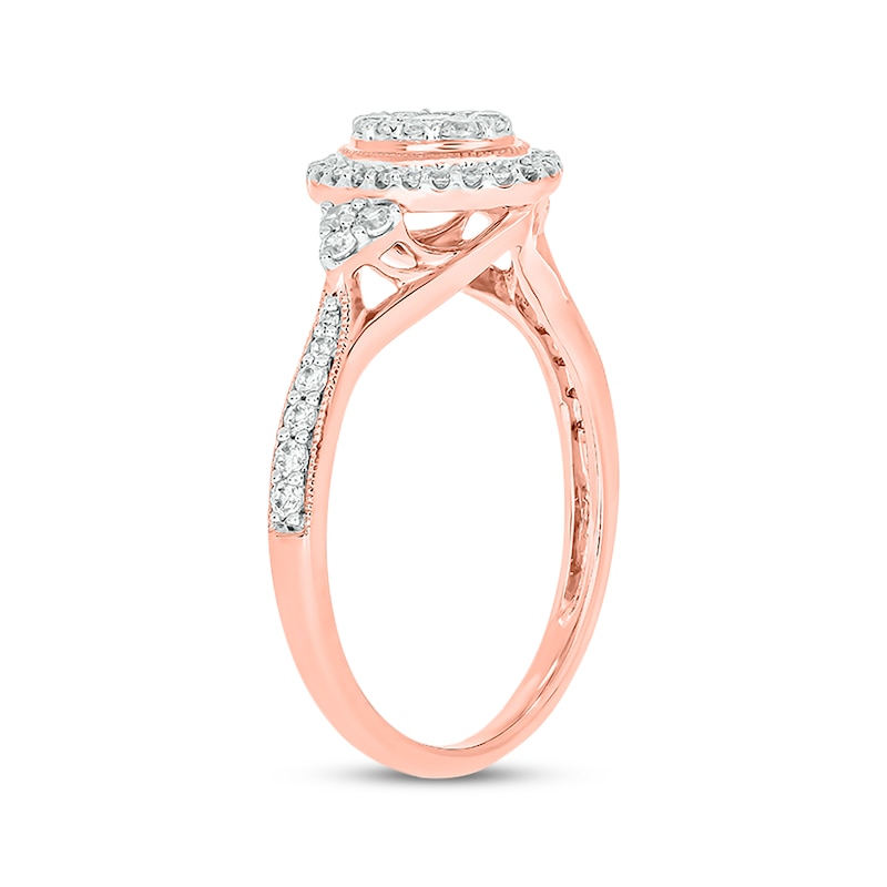 Main Image 2 of Round-Cut Multi-Diamond Center Oval-Shaped Engagement Ring 1/2 ct tw 14K Rose Gold