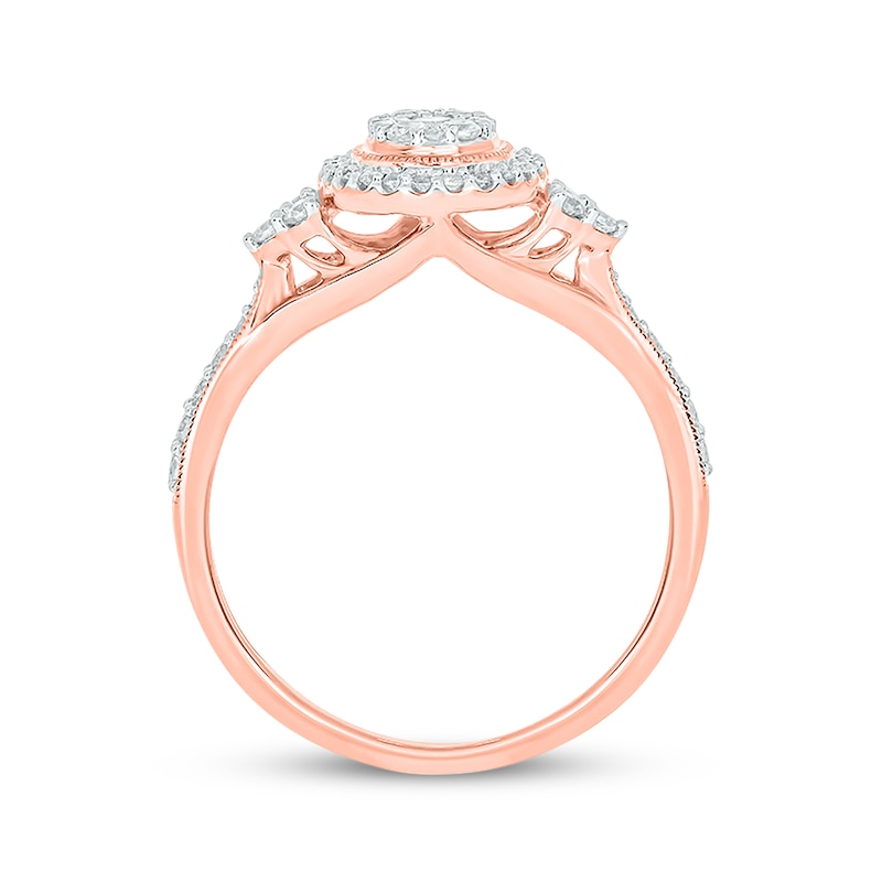 Main Image 3 of Round-Cut Multi-Diamond Center Oval-Shaped Engagement Ring 1/2 ct tw 14K Rose Gold