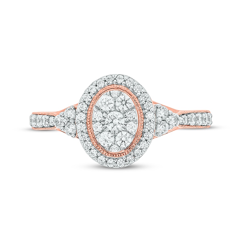 Main Image 4 of Round-Cut Multi-Diamond Center Oval-Shaped Engagement Ring 1/2 ct tw 14K Rose Gold