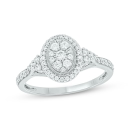 Round-Cut Multi-Diamond Center Oval-Shaped Engagement Ring 1/2 ct tw 14K White Gold