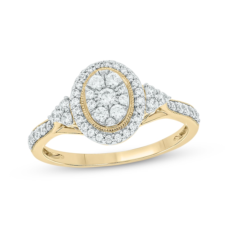 Main Image 1 of Round-Cut Multi-Diamond Center Oval-Shaped Engagement Ring 1/2 ct tw 14K Yellow Gold