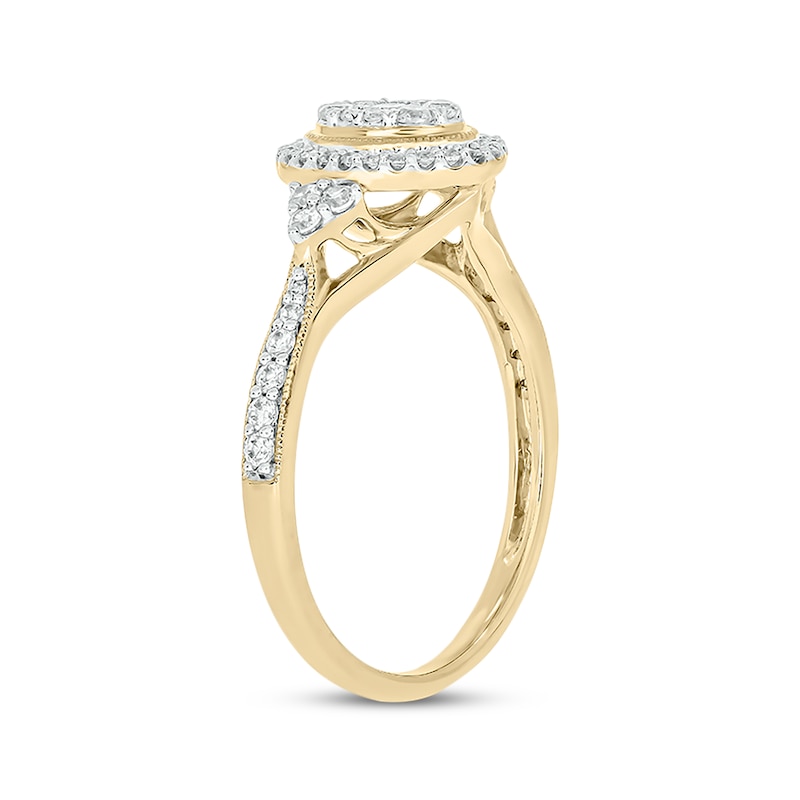 Main Image 2 of Round-Cut Multi-Diamond Center Oval-Shaped Engagement Ring 1/2 ct tw 14K Yellow Gold