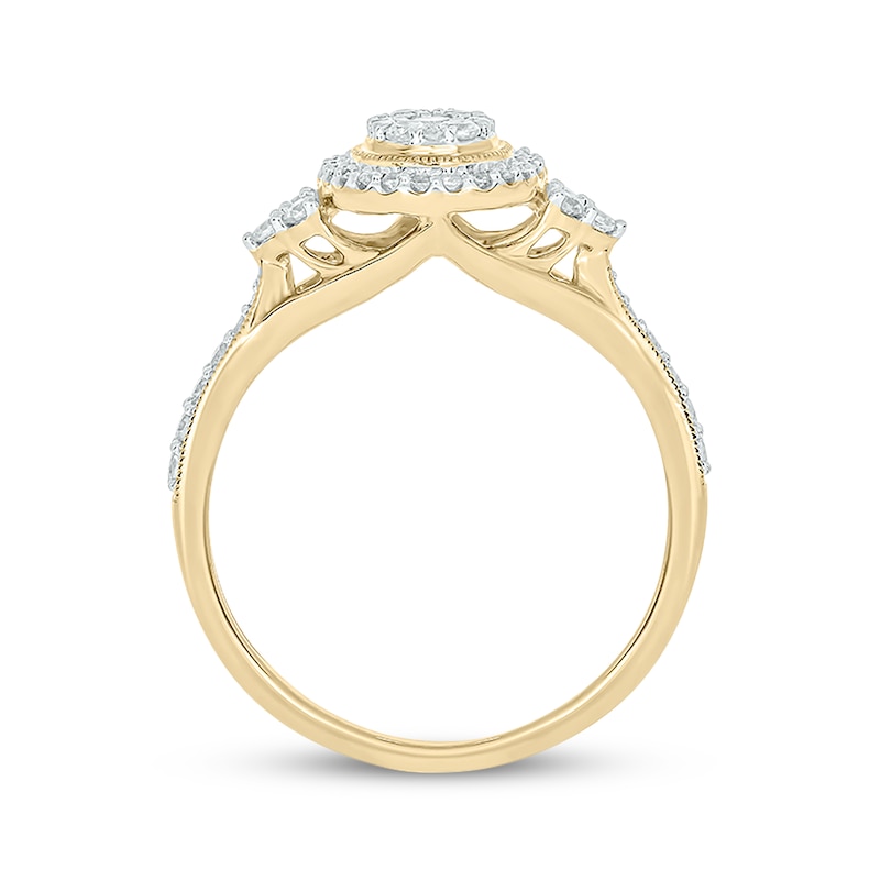 Main Image 3 of Round-Cut Multi-Diamond Center Oval-Shaped Engagement Ring 1/2 ct tw 14K Yellow Gold