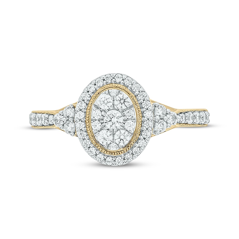 Main Image 4 of Round-Cut Multi-Diamond Center Oval-Shaped Engagement Ring 1/2 ct tw 14K Yellow Gold