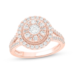 Round-Cut Diamond Double-Frame Engagement Ring 1 ct tw 14K Rose Gold