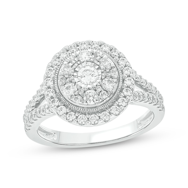 Main Image 1 of Round-Cut Diamond Double-Frame Engagement Ring 1 ct tw 14K White Gold