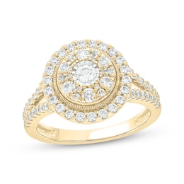 Round-Cut Diamond Double-Frame Engagement Ring 1 ct tw 14K Yellow Gold