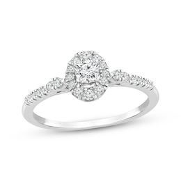 Round-Cut Diamond Oval Halo Engagement Ring 3/8 ct tw 10K White Gold