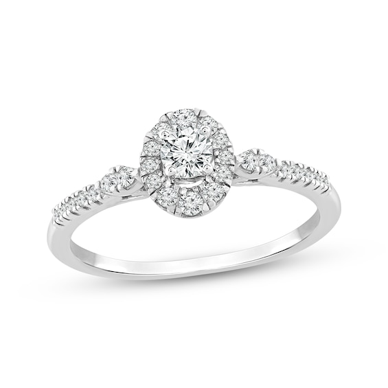 Round-Cut Diamond Oval Halo Engagement Ring 3/8 ct tw 10K White Gold
