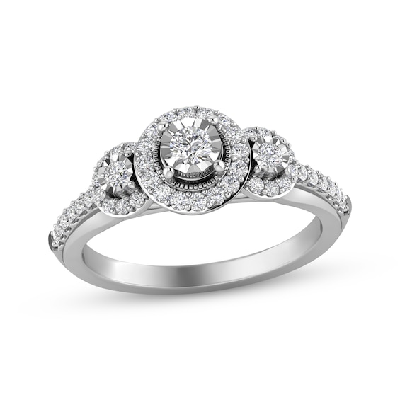 Memories Moments Magic Round-Cut Diamond Three-Stone Engagement Ring 1/3 ct tw 10K White Gold