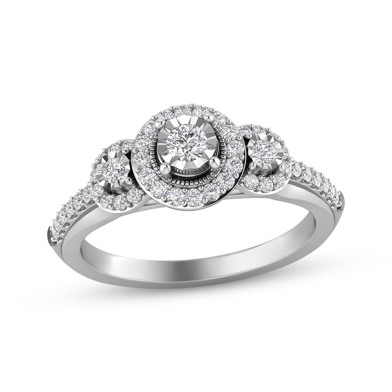 Main Image 1 of Memories Moments Magic Round-Cut Diamond Three-Stone Engagement Ring 1/3 ct tw 10K White Gold