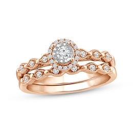 Now + Forever Round-Cut Diamond Vintage-Inspired Bridal Set 1/5 ct tw 10K Rose Gold