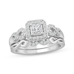 Princess & Round-Cut Diamond Bridal Set 5/8 ct tw 10K White Gold