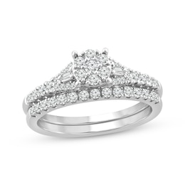 Baguette & Round-Cut Multi-Diamond Center Bridal Set 1/2 ct tw 10K White Gold