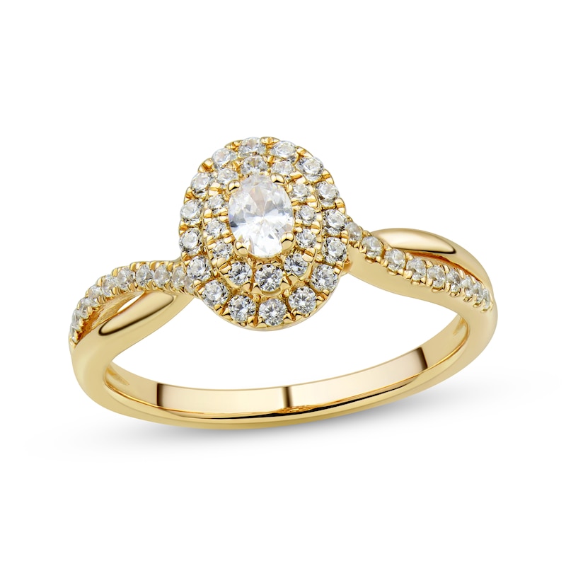 Main Image 1 of Oval & Round-Cut Diamond Engagement Ring 1/2 ct tw 14K Yellow Gold