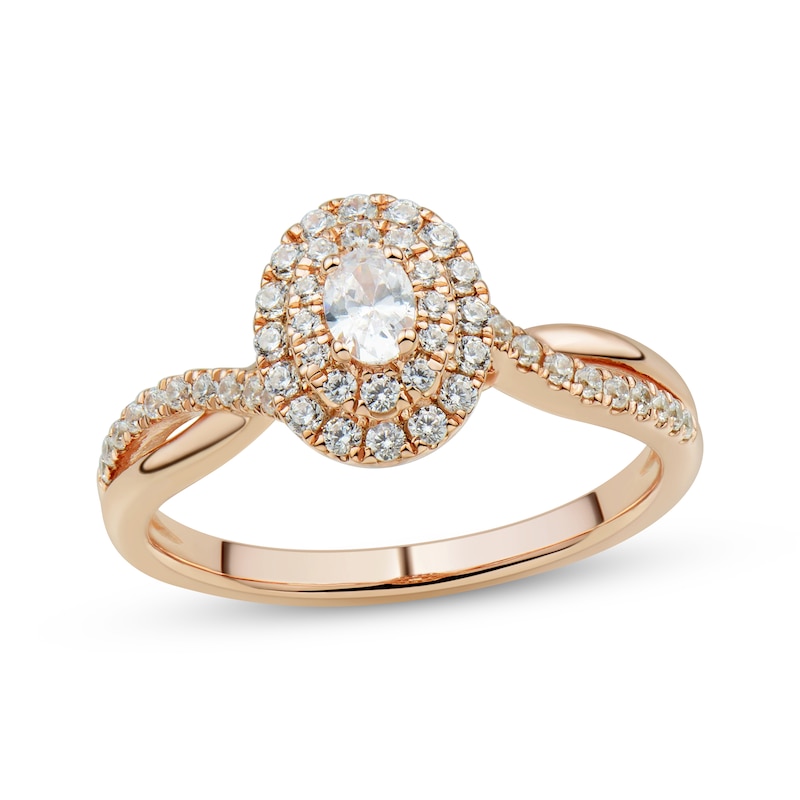 Main Image 1 of Oval & Round-Cut Diamond Engagement Ring 1/2 ct tw 14K Rose Gold