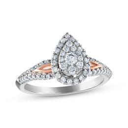 Multi-Diamond Center Pear Frame Engagement Ring 1/2 ct tw 10K Two-Tone Gold