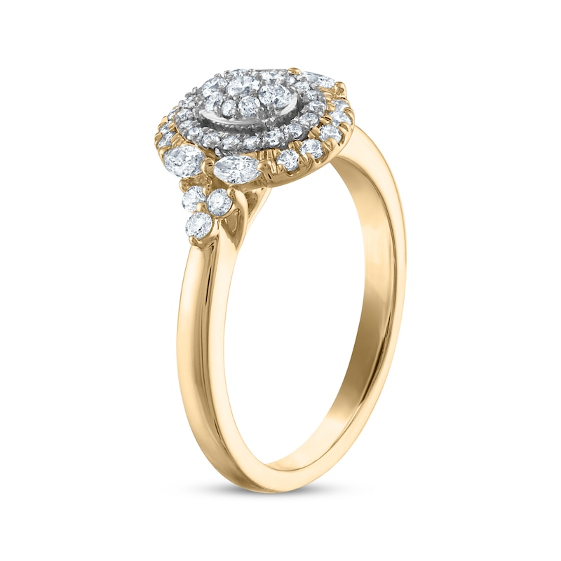 Main Image 2 of Multi-Diamond Center Oval Double Frame Engagement Ring 1/2 ct tw 10K Two-Tone Gold