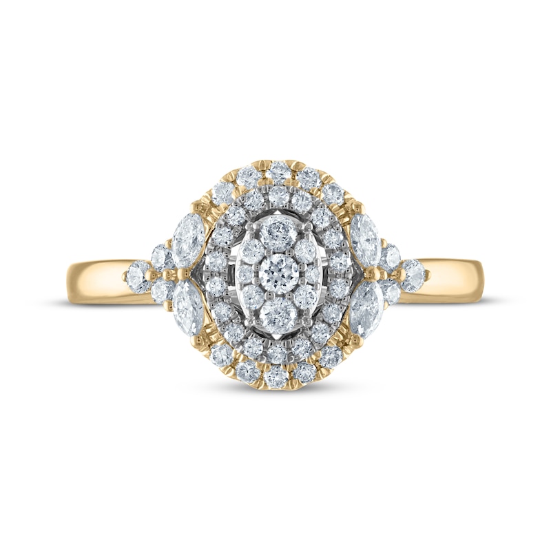 Main Image 3 of Multi-Diamond Center Oval Double Frame Engagement Ring 1/2 ct tw 10K Two-Tone Gold