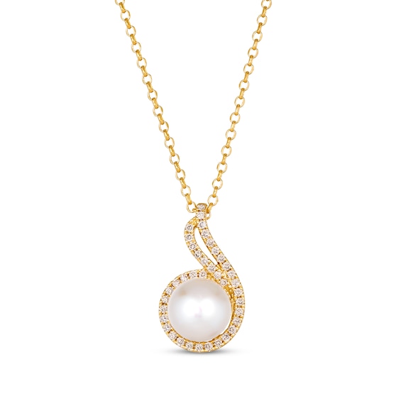 Le Vian Cultured Pearl Swirl Necklace 1/4 ct tw Diamonds 14K Honey Gold 19"