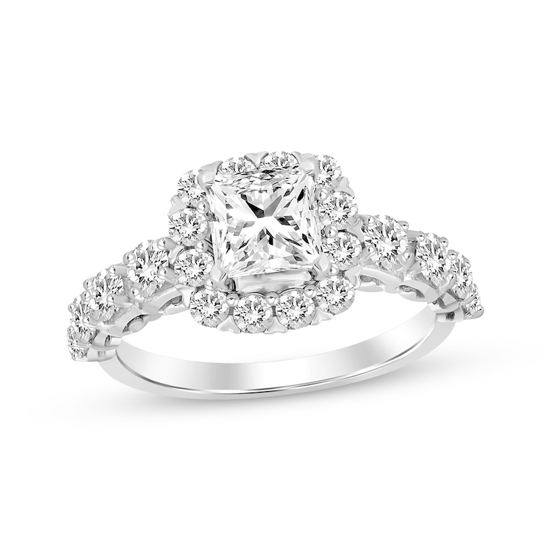 Main Image 1 of Princess-Cut Cushion Frame Engagement Ring 1-7/8 ct tw 14K White Gold