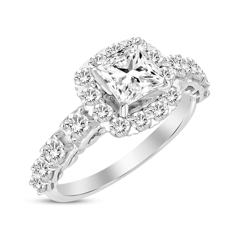 Main Image 2 of Princess-Cut Cushion Frame Engagement Ring 1-7/8 ct tw 14K White Gold