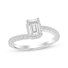 Emerald-Cut Diamond Bypass Engagement Ring 1-1/8 ct tw 14K White Gold