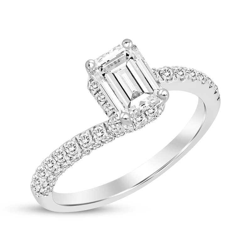 Main Image 2 of Emerald-Cut Diamond Bypass Engagement Ring 1-1/8 ct tw 14K White Gold