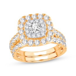 Now + Forever Round-Cut Diamond Cushion Frame Bridal Set 2 ct tw 14K Yellow Gold