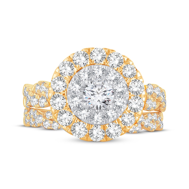 Main Image 3 of Round-Cut Diamond Halo Bridal Set 2 ct tw 14K Yellow Gold